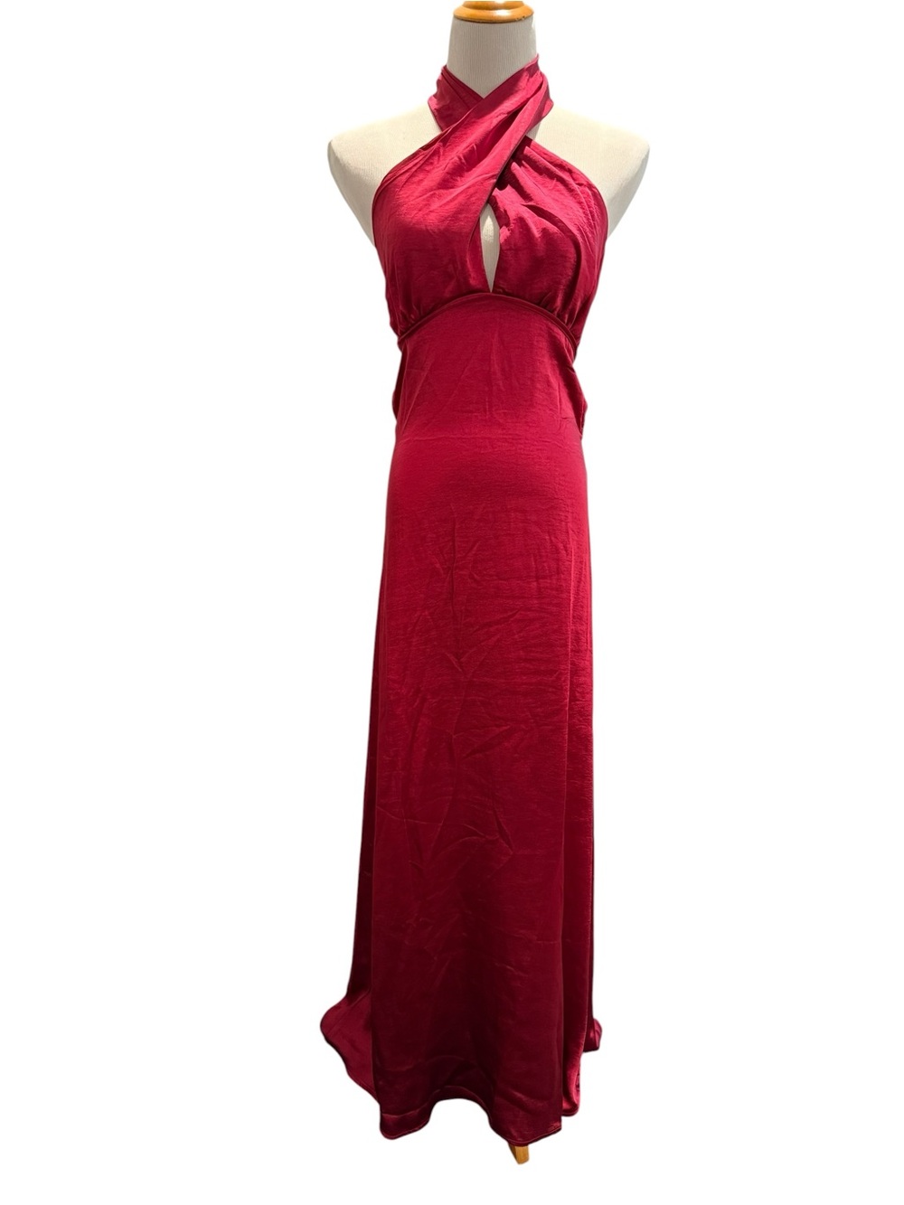 Berry Halter Maxi Dress with Front Cutout
